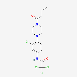 molecular formula C16H19Cl4N3O2 B3534356 N-[4-(4-butyryl-1-piperazinyl)-3-chlorophenyl]-2,2,2-trichloroacetamide 