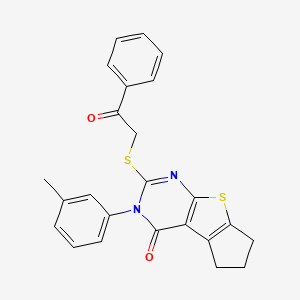 molecular formula C24H20N2O2S2 B3534405 3-(3-methylphenyl)-2-[(2-oxo-2-phenylethyl)thio]-3,5,6,7-tetrahydro-4H-cyclopenta[4,5]thieno[2,3-d]pyrimidin-4-one 
