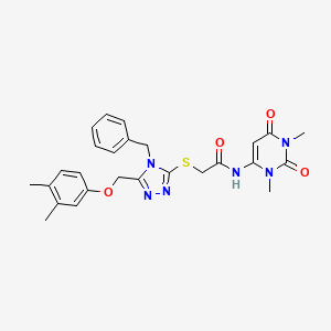 molecular formula C26H28N6O4S B3534422 2-({4-benzyl-5-[(3,4-dimethylphenoxy)methyl]-4H-1,2,4-triazol-3-yl}thio)-N-(1,3-dimethyl-2,6-dioxo-1,2,3,6-tetrahydro-4-pyrimidinyl)acetamide 
