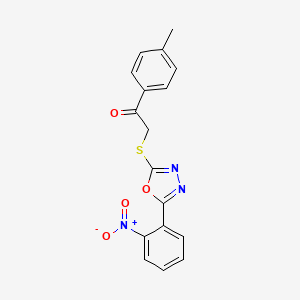 molecular formula C17H13N3O4S B3534444 1-(4-methylphenyl)-2-{[5-(2-nitrophenyl)-1,3,4-oxadiazol-2-yl]thio}ethanone 