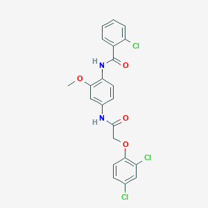 molecular formula C22H17Cl3N2O4 B3534576 2-chloro-N-(4-{[(2,4-dichlorophenoxy)acetyl]amino}-2-methoxyphenyl)benzamide 