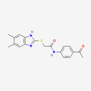 molecular formula C19H19N3O2S B3534586 N-(4-acetylphenyl)-2-[(5,6-dimethyl-1H-benzimidazol-2-yl)thio]acetamide 
