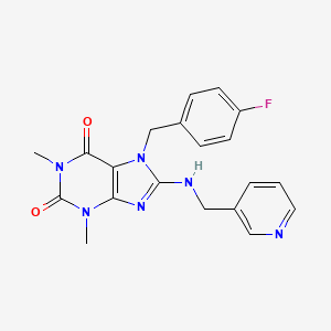 molecular formula C20H19FN6O2 B3534684 7-(4-fluorobenzyl)-1,3-dimethyl-8-[(3-pyridinylmethyl)amino]-3,7-dihydro-1H-purine-2,6-dione 