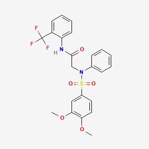 molecular formula C23H21F3N2O5S B3534983 N~2~-[(3,4-dimethoxyphenyl)sulfonyl]-N~2~-phenyl-N~1~-[2-(trifluoromethyl)phenyl]glycinamide 