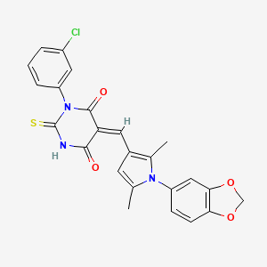 molecular formula C24H18ClN3O4S B3534991 5-{[1-(1,3-benzodioxol-5-yl)-2,5-dimethyl-1H-pyrrol-3-yl]methylene}-1-(3-chlorophenyl)-2-thioxodihydro-4,6(1H,5H)-pyrimidinedione 