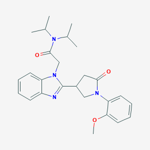 molecular formula C26H32N4O3 B353518 2-{2-[1-(2-methoxyphenyl)-5-oxopyrrolidin-3-yl]benzimidazolyl}-N,N-bis(methyle thyl)acetamide CAS No. 912902-71-7