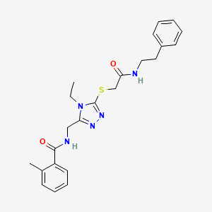 molecular formula C23H27N5O2S B3535290 N-{[4-ethyl-5-({2-oxo-2-[(2-phenylethyl)amino]ethyl}thio)-4H-1,2,4-triazol-3-yl]methyl}-2-methylbenzamide 