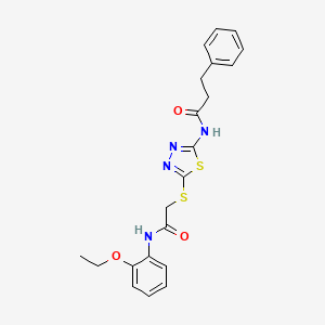 molecular formula C21H22N4O3S2 B3535361 N-[5-({2-[(2-ethoxyphenyl)amino]-2-oxoethyl}thio)-1,3,4-thiadiazol-2-yl]-3-phenylpropanamide 