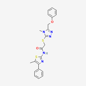 molecular formula C22H21N5O2S2 B3535417 2-{[4-methyl-5-(phenoxymethyl)-4H-1,2,4-triazol-3-yl]thio}-N-(5-methyl-4-phenyl-1,3-thiazol-2-yl)acetamide 