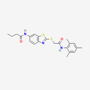 molecular formula C22H25N3O2S2 B3535519 N-(2-{[2-(mesitylamino)-2-oxoethyl]thio}-1,3-benzothiazol-6-yl)butanamide 