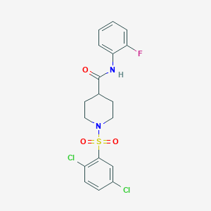 molecular formula C18H17Cl2FN2O3S B3535835 1-[(2,5-dichlorophenyl)sulfonyl]-N-(2-fluorophenyl)-4-piperidinecarboxamide 