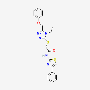 molecular formula C22H21N5O2S2 B3535865 2-{[4-ethyl-5-(phenoxymethyl)-4H-1,2,4-triazol-3-yl]thio}-N-(4-phenyl-1,3-thiazol-2-yl)acetamide 