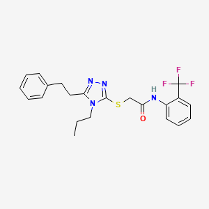 molecular formula C22H23F3N4OS B3535933 2-{[5-(2-phenylethyl)-4-propyl-4H-1,2,4-triazol-3-yl]thio}-N-[2-(trifluoromethyl)phenyl]acetamide 
