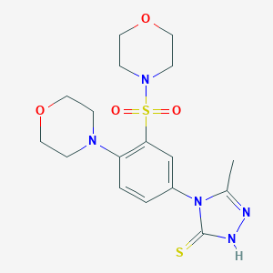 molecular formula C17H23N5O4S2 B353596 5-methyl-4-[4-morpholin-4-yl-3-(morpholin-4-ylsulfonyl)phenyl]-4H-1,2,4-triazole-3-thiol CAS No. 893779-24-3