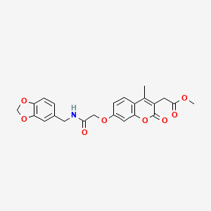 molecular formula C23H21NO8 B3536007 methyl (7-{2-[(1,3-benzodioxol-5-ylmethyl)amino]-2-oxoethoxy}-4-methyl-2-oxo-2H-chromen-3-yl)acetate 