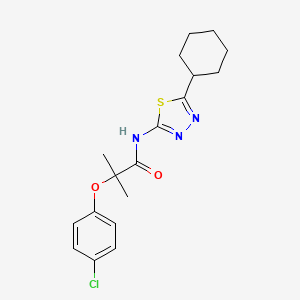 molecular formula C18H22ClN3O2S B3536111 2-(4-chlorophenoxy)-N-(5-cyclohexyl-1,3,4-thiadiazol-2-yl)-2-methylpropanamide 