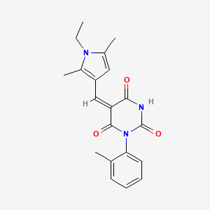 molecular formula C20H21N3O3 B3536185 5-[(1-ethyl-2,5-dimethyl-1H-pyrrol-3-yl)methylene]-1-(2-methylphenyl)-2,4,6(1H,3H,5H)-pyrimidinetrione 