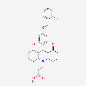 molecular formula C29H28FNO5 B3536250 3-[9-{4-[(2-fluorobenzyl)oxy]phenyl}-1,8-dioxo-2,3,4,5,6,7,8,9-octahydro-10(1H)-acridinyl]propanoic acid 