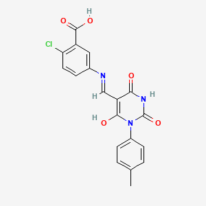 molecular formula C19H14ClN3O5 B3536375 2-chloro-5-({[1-(4-methylphenyl)-2,4,6-trioxotetrahydro-5(2H)-pyrimidinylidene]methyl}amino)benzoic acid 