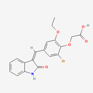 {2-bromo-6-ethoxy-4-[(2-oxo-1,2-dihydro-3H-indol-3-ylidene)methyl]phenoxy}acetic acid