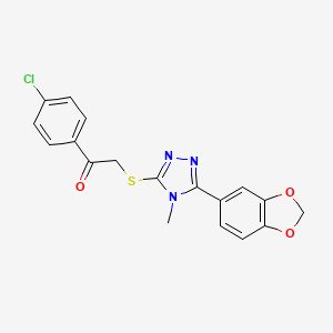 molecular formula C18H14ClN3O3S B3536439 2-{[5-(1,3-benzodioxol-5-yl)-4-methyl-4H-1,2,4-triazol-3-yl]thio}-1-(4-chlorophenyl)ethanone 