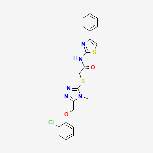molecular formula C21H18ClN5O2S2 B3536485 2-({5-[(2-chlorophenoxy)methyl]-4-methyl-4H-1,2,4-triazol-3-yl}thio)-N-(4-phenyl-1,3-thiazol-2-yl)acetamide 