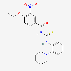molecular formula C21H24N4O4S B3536558 4-ethoxy-3-nitro-N-({[2-(1-piperidinyl)phenyl]amino}carbonothioyl)benzamide 