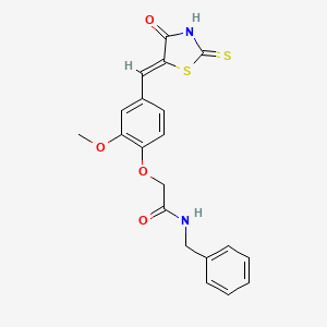 molecular formula C20H18N2O4S2 B3536616 N-benzyl-2-{2-methoxy-4-[(4-oxo-2-thioxo-1,3-thiazolidin-5-ylidene)methyl]phenoxy}acetamide 