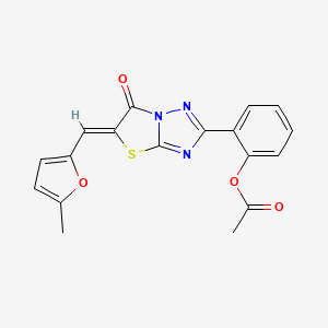 molecular formula C18H13N3O4S B3536621 2-{5-[(5-methyl-2-furyl)methylene]-6-oxo-5,6-dihydro[1,3]thiazolo[3,2-b][1,2,4]triazol-2-yl}phenyl acetate 