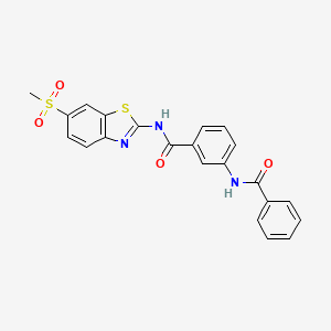 molecular formula C22H17N3O4S2 B3536677 3-(benzoylamino)-N-[6-(methylsulfonyl)-1,3-benzothiazol-2-yl]benzamide 