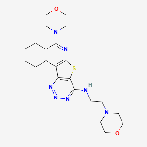 molecular formula C22H29N7O2S B3536711 5-(4-morpholinyl)-N-[2-(4-morpholinyl)ethyl]-1,2,3,4-tetrahydro[1,2,3]triazino[4',5':4,5]thieno[2,3-c]isoquinolin-8-amine 