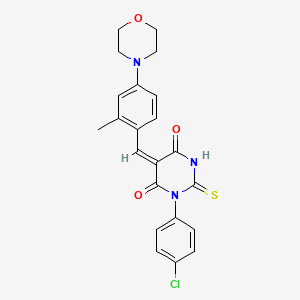 molecular formula C22H20ClN3O3S B3536738 1-(4-chlorophenyl)-5-[2-methyl-4-(4-morpholinyl)benzylidene]-2-thioxodihydro-4,6(1H,5H)-pyrimidinedione 