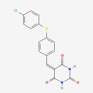 molecular formula C17H11ClN2O3S B3536773 5-{4-[(4-chlorophenyl)thio]benzylidene}-2,4,6(1H,3H,5H)-pyrimidinetrione 