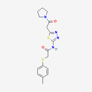 molecular formula C17H20N4O2S2 B3536779 2-[(4-methylphenyl)thio]-N-{5-[2-oxo-2-(1-pyrrolidinyl)ethyl]-1,3,4-thiadiazol-2-yl}acetamide 