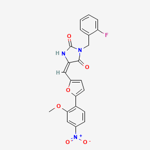 molecular formula C22H16FN3O6 B3536789 3-(2-fluorobenzyl)-5-{[5-(2-methoxy-4-nitrophenyl)-2-furyl]methylene}-2,4-imidazolidinedione 