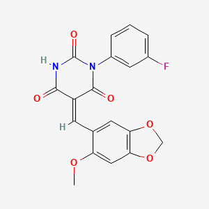 molecular formula C19H13FN2O6 B3536868 1-(3-fluorophenyl)-5-[(6-methoxy-1,3-benzodioxol-5-yl)methylene]-2,4,6(1H,3H,5H)-pyrimidinetrione 