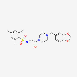 molecular formula C24H31N3O5S B3536880 N-[2-(4-Benzo[1,3]dioxol-5-ylmethyl-piperazin-1-yl)-2-oxo-ethyl]-2,4,6,N-tetramethyl-benzenesulfonamide 