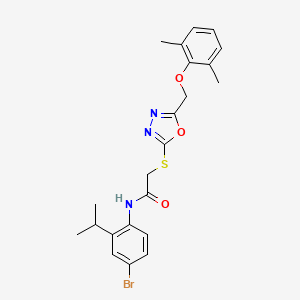 molecular formula C22H24BrN3O3S B3536949 N-(4-bromo-2-isopropylphenyl)-2-({5-[(2,6-dimethylphenoxy)methyl]-1,3,4-oxadiazol-2-yl}thio)acetamide 