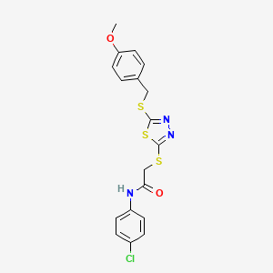 molecular formula C18H16ClN3O2S3 B3537018 N-(4-chlorophenyl)-2-({5-[(4-methoxybenzyl)thio]-1,3,4-thiadiazol-2-yl}thio)acetamide 