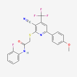 molecular formula C22H15F4N3O2S B3537060 2-{[3-cyano-6-(4-methoxyphenyl)-4-(trifluoromethyl)-2-pyridinyl]thio}-N-(2-fluorophenyl)acetamide 