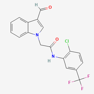 molecular formula C18H12ClF3N2O2 B3537122 N-[2-chloro-5-(trifluoromethyl)phenyl]-2-(3-formyl-1H-indol-1-yl)acetamide 