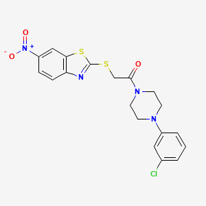 molecular formula C19H17ClN4O3S2 B3537123 2-({2-[4-(3-chlorophenyl)-1-piperazinyl]-2-oxoethyl}thio)-6-nitro-1,3-benzothiazole 