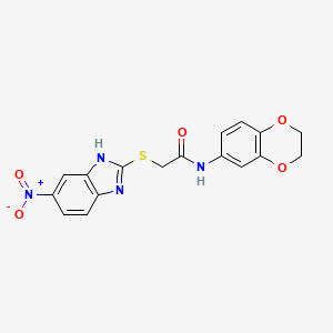 molecular formula C17H14N4O5S B3537160 N-(2,3-dihydro-1,4-benzodioxin-6-yl)-2-[(5-nitro-1H-benzimidazol-2-yl)thio]acetamide 