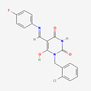 molecular formula C18H13ClFN3O3 B3537397 1-(2-chlorobenzyl)-5-{[(4-fluorophenyl)amino]methylene}-2,4,6(1H,3H,5H)-pyrimidinetrione 