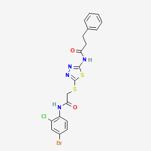 molecular formula C19H16BrClN4O2S2 B3537493 N-[5-({2-[(4-bromo-2-chlorophenyl)amino]-2-oxoethyl}thio)-1,3,4-thiadiazol-2-yl]-3-phenylpropanamide 