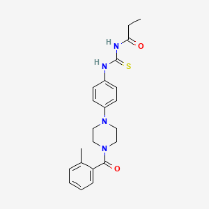 molecular formula C22H26N4O2S B3537515 N-[({4-[4-(2-methylbenzoyl)-1-piperazinyl]phenyl}amino)carbonothioyl]propanamide 