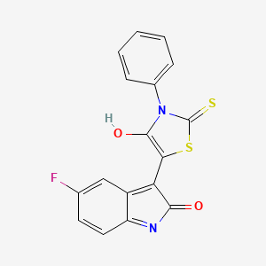 molecular formula C17H9FN2O2S2 B3537525 5-fluoro-3-(4-oxo-3-phenyl-2-thioxo-1,3-thiazolidin-5-ylidene)-1,3-dihydro-2H-indol-2-one 