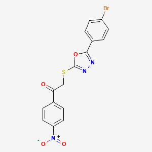 molecular formula C16H10BrN3O4S B3537585 2-{[5-(4-bromophenyl)-1,3,4-oxadiazol-2-yl]thio}-1-(4-nitrophenyl)ethanone 