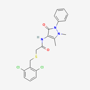 molecular formula C20H19Cl2N3O2S B3537629 2-[(2,6-dichlorobenzyl)thio]-N-(1,5-dimethyl-3-oxo-2-phenyl-2,3-dihydro-1H-pyrazol-4-yl)acetamide 