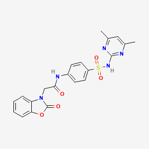 molecular formula C21H19N5O5S B3537644 N-(4-{[(4,6-dimethyl-2-pyrimidinyl)amino]sulfonyl}phenyl)-2-(2-oxo-1,3-benzoxazol-3(2H)-yl)acetamide 